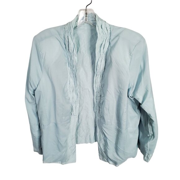 Chicos 2 Size L Jacket Open Smocked Lightweight Lined Shaped Fit Beachglass Teal - Picture 10 of 11